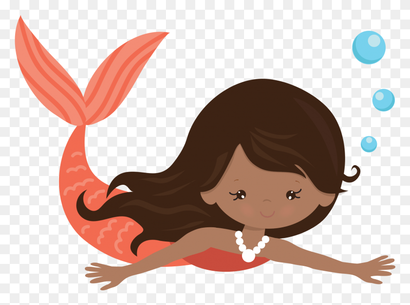 1637x1185 Clipart Mermaid Cute Mermaid Swimming Clipart, Animal, Food, Seafood HD PNG Download