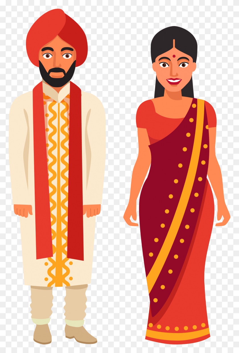 1264x1913 Clipart Of Indian Wedding Couple, Clothing, Apparel, Sari HD PNG Download