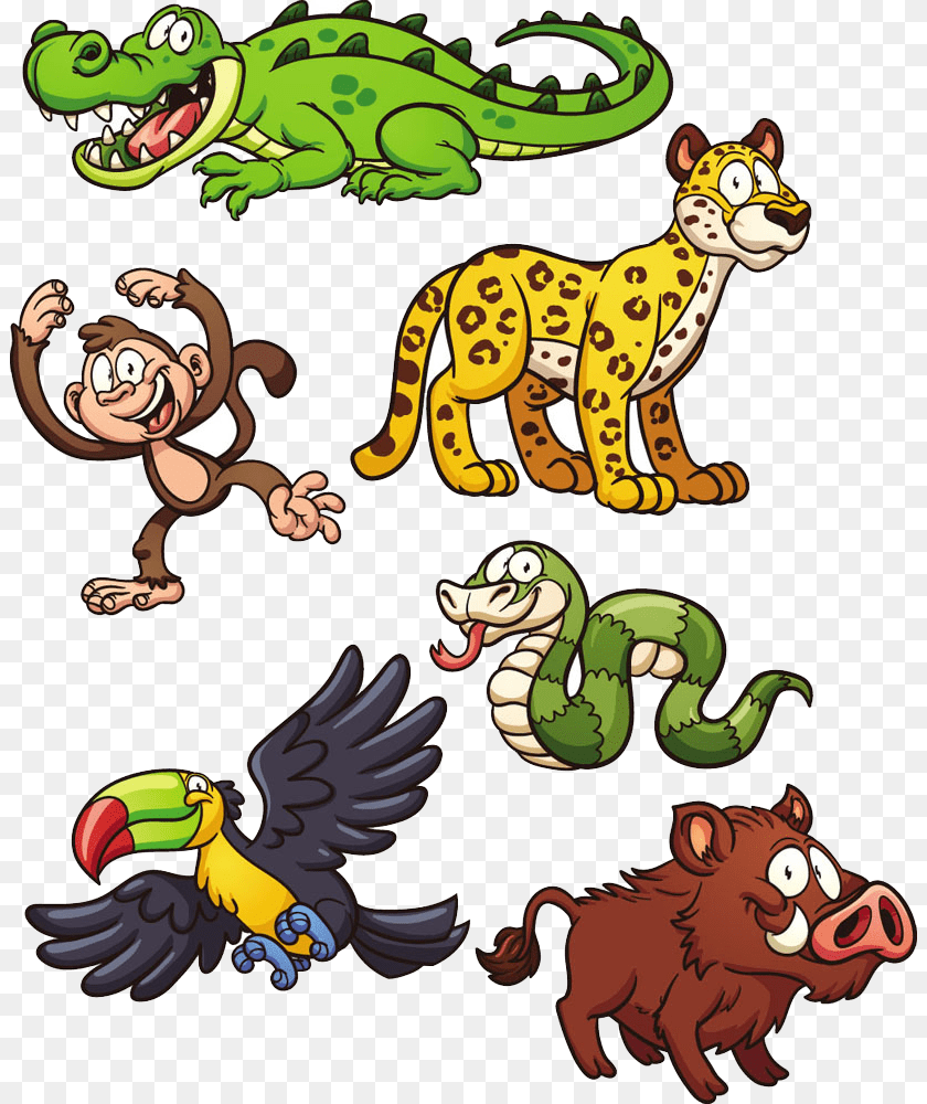 822x1000 Snake Wild Animal Crocodile And Jaguar Cartoon, Reptile, Mammal, Wildlife, Bear Clipart PNG