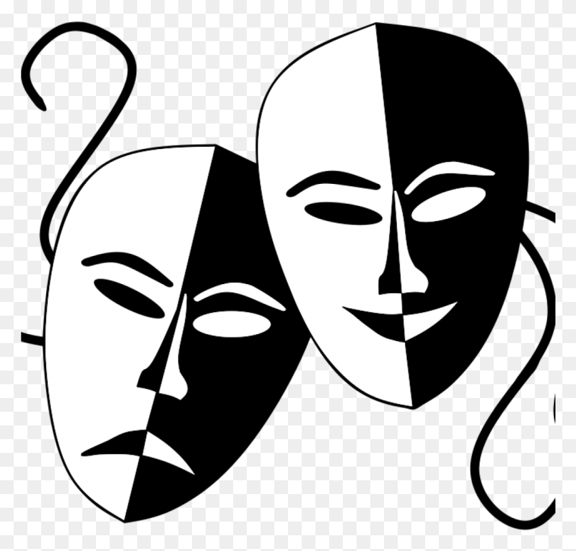 1025x977 Clipart Theatre Masks Onlinelabels Clip Art Tragedy Theatre Mask, Stencil HD PNG Download