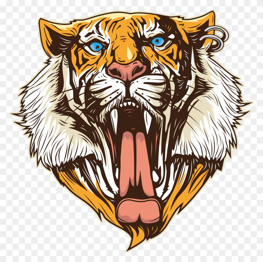 2415x2414 Клипарт Тигр С Открытым Ртом Мультяшная Голова Льва С Открытым Ртом, Млекопитающее, Животное, Дикая Природа Png Скачать