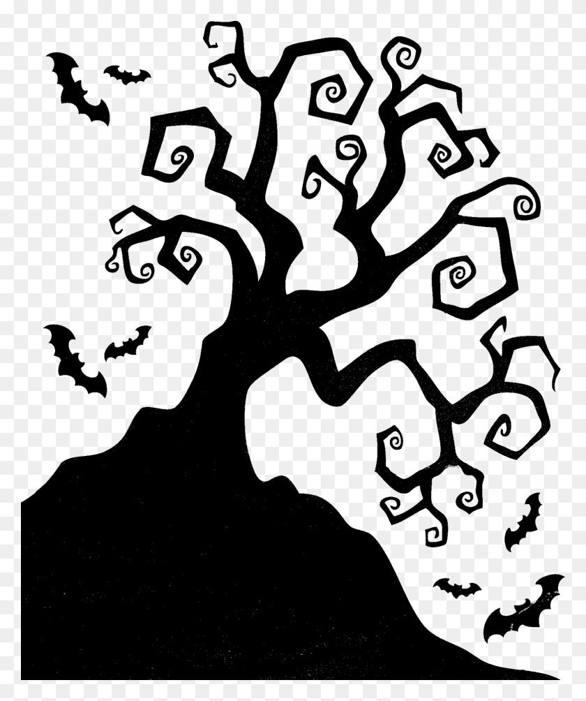 1321x1600 Clipart Tree Halloween Halloween Tree Silhouette, Symbol, Pattern, Text HD PNG Download