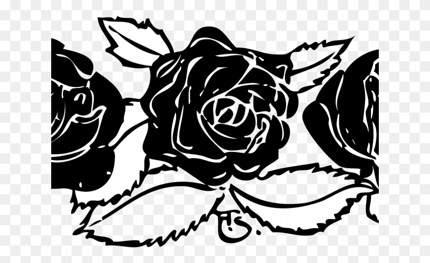 641x454 Clipart Wallpaper Blink Border Roses Clipart Black And White, Stencil, Symbol HD PNG Download