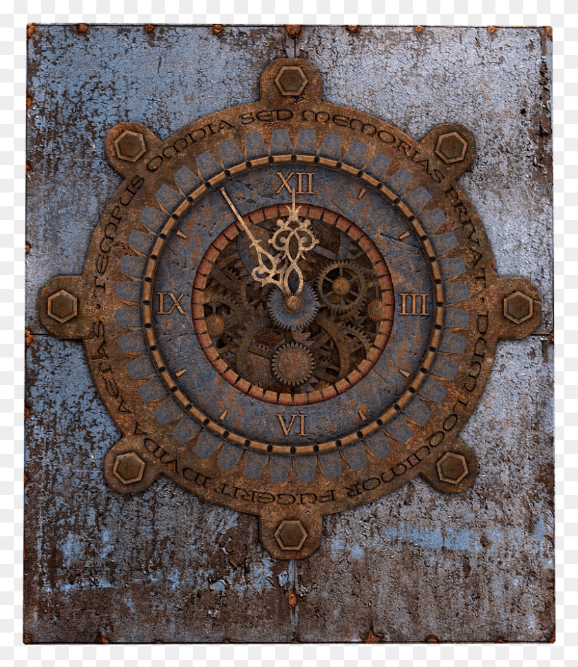 800x934 Descargar Png Reloj Antiguo Reloj Steampunk Imagen De Metal Steampunk Reloj De Pared Gratis, Alfombra, Rust, Emblema Hd Png
