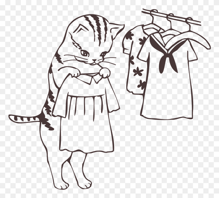 1218x1089 Clothes Wardrobe Choose Cat Image, Stencil HD PNG Download