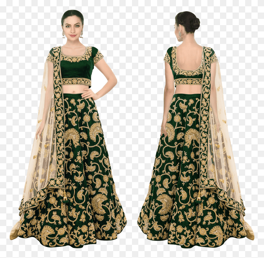 1079x1055 Clothing Navy Blue And Gold Lehenga, Apparel, Dress, Evening Dress HD PNG Download