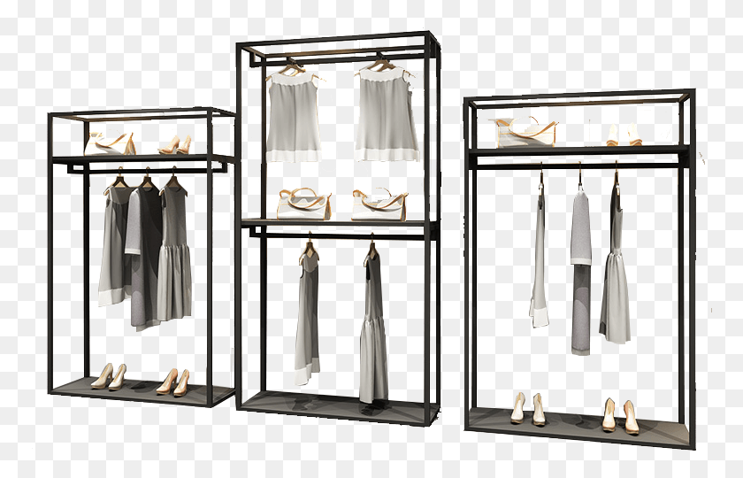 770x480 Clothing Shop Display Stand Double Floor Hanging Racks Shelf, Furniture, Room, Indoors HD PNG Download
