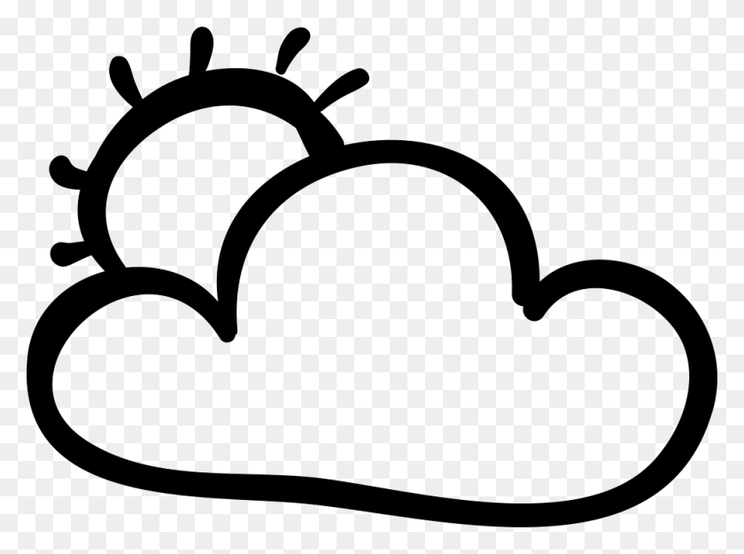 980x710 Cloud And Sun Hand Drawn Outlines Comments Sun And Cloud Clipart Transparent, Stencil, Sunglasses, Accessories HD PNG Download