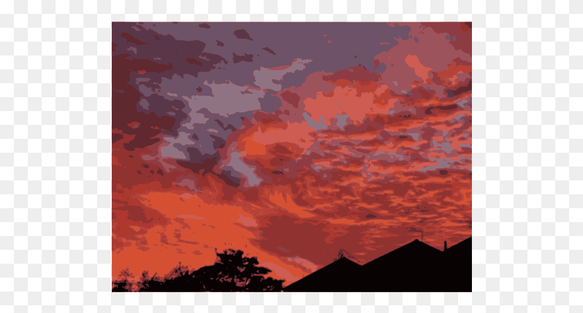 520x391 Clouds Free Sunset Over Houses Painting, Nature, Outdoors, Sky HD PNG Download