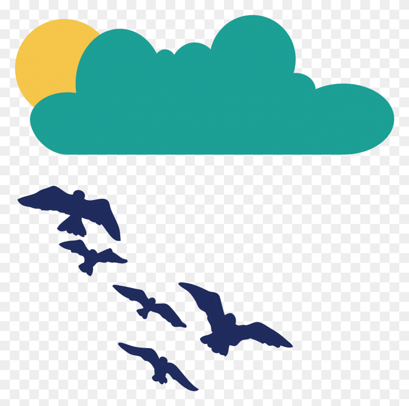 1297x1288 Clouds Seagull Flying Birds Transprent Free Flock Of Birds Silhouette, Nature, Outdoors HD PNG Download