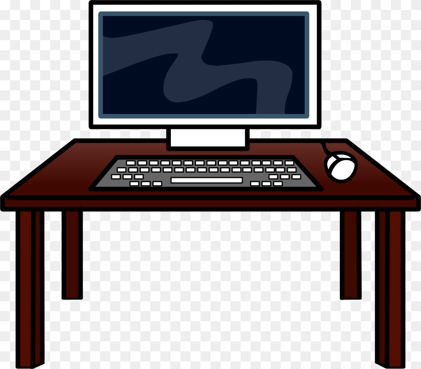 2097x1836 Club Penguin Rewritten Wiki Desk With Computer Clipart, Furniture, Electronics, Table, Pc Transparent PNG