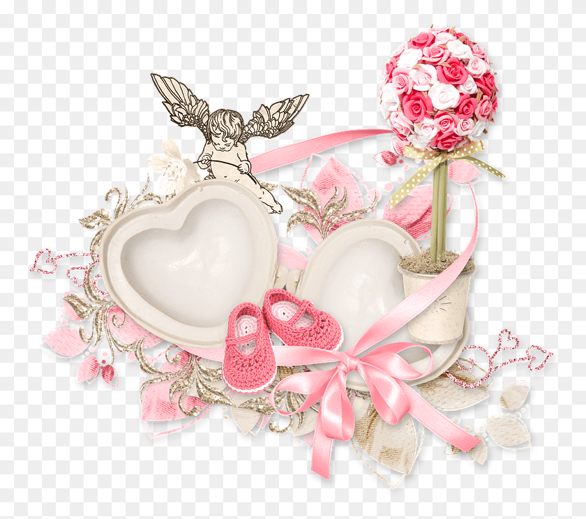768x684 Cluster Heart Cupid Angel Rose White Pink Tape Body Jewelry, Accessories, Accessory, Wedding Cake HD PNG Download