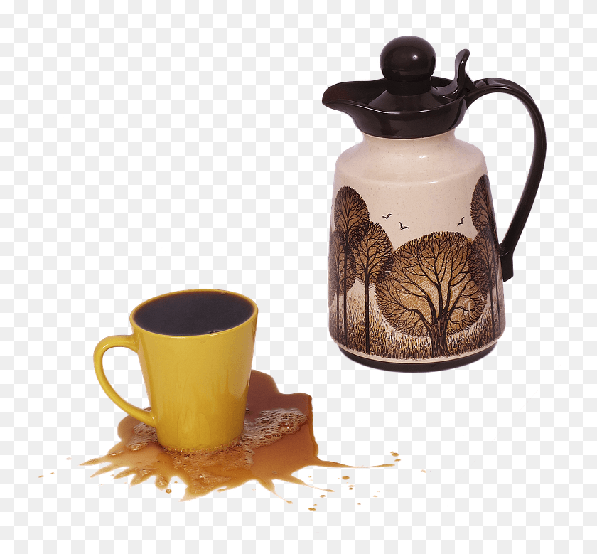 739x719 Coffee Cup Coffee Pot Overflowing Coffee Overflowing In Mug, Jug, Cup, Pottery HD PNG Download