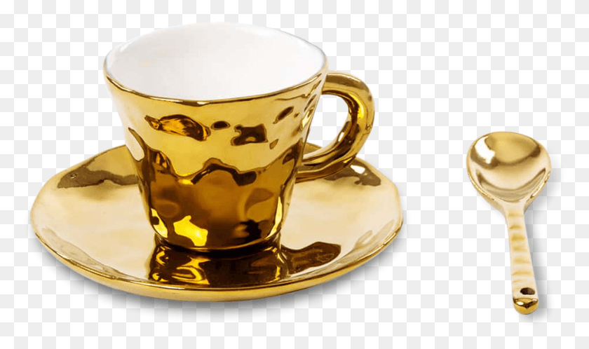 944x531 Coffee Cup With Saucer And Teaspoon Coffee Cup Gold, Cup, Spoon, Cutlery HD PNG Download