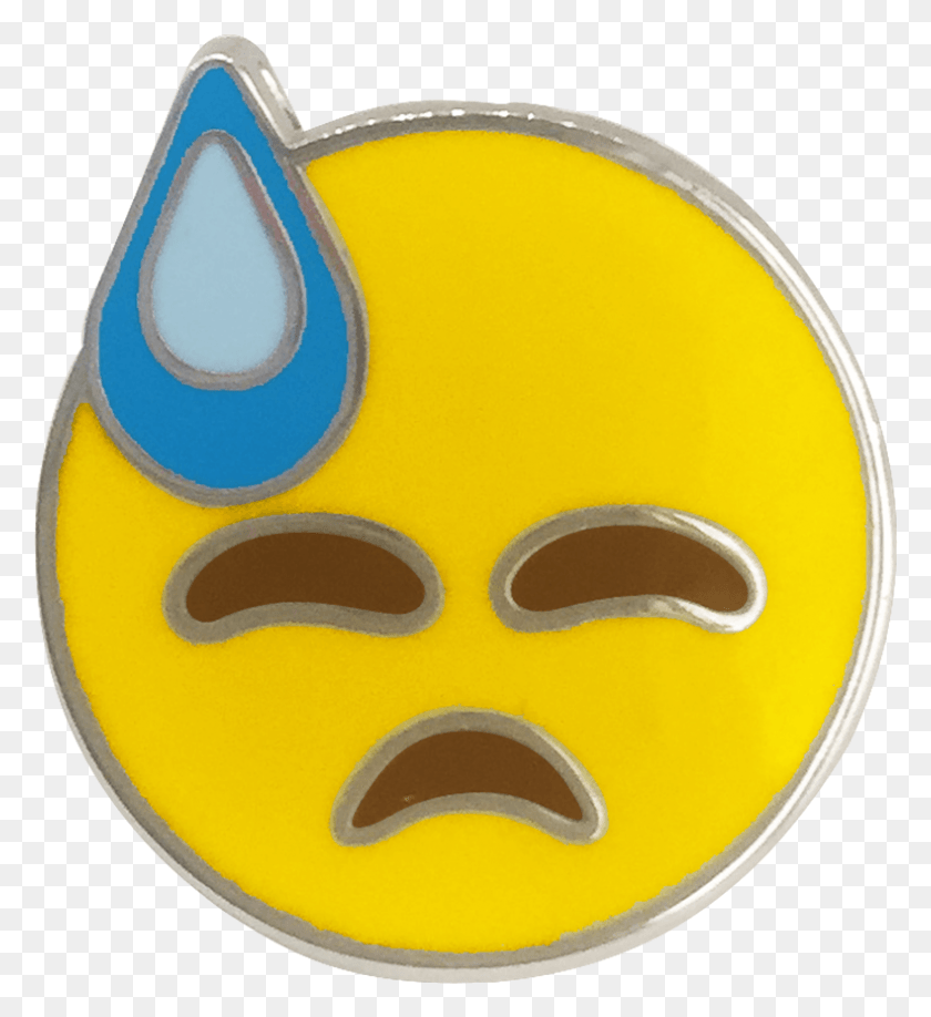 789x868 Cold Sweat Emoji Pin Circle, Mask, Pottery, Birthday Cake HD PNG Download