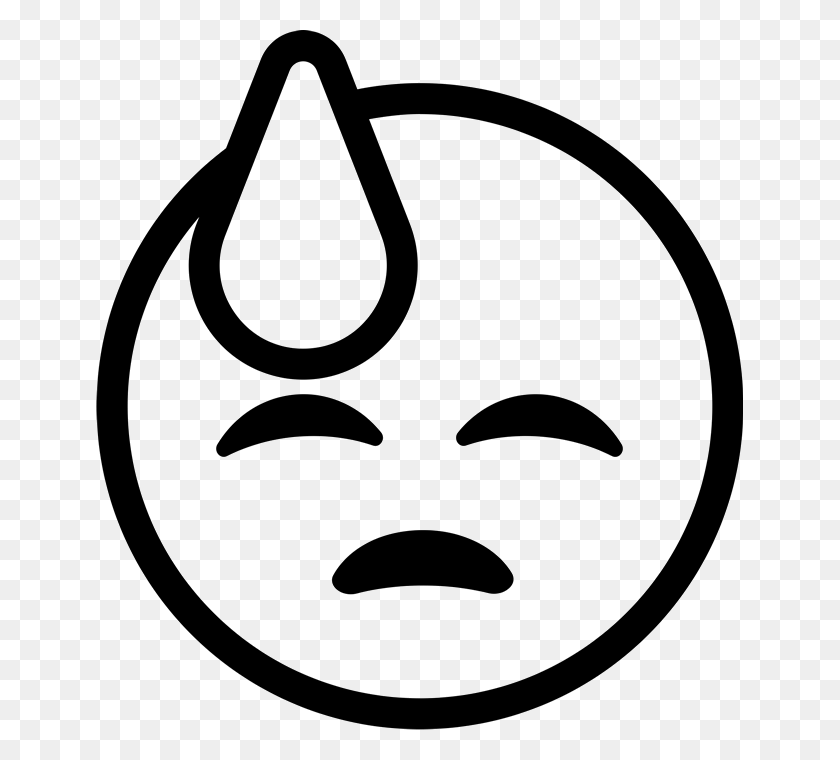 647x700 Cold Sweat Emoji Stamp Sweating Emoji Black And White, Stencil, Face, Symbol HD PNG Download