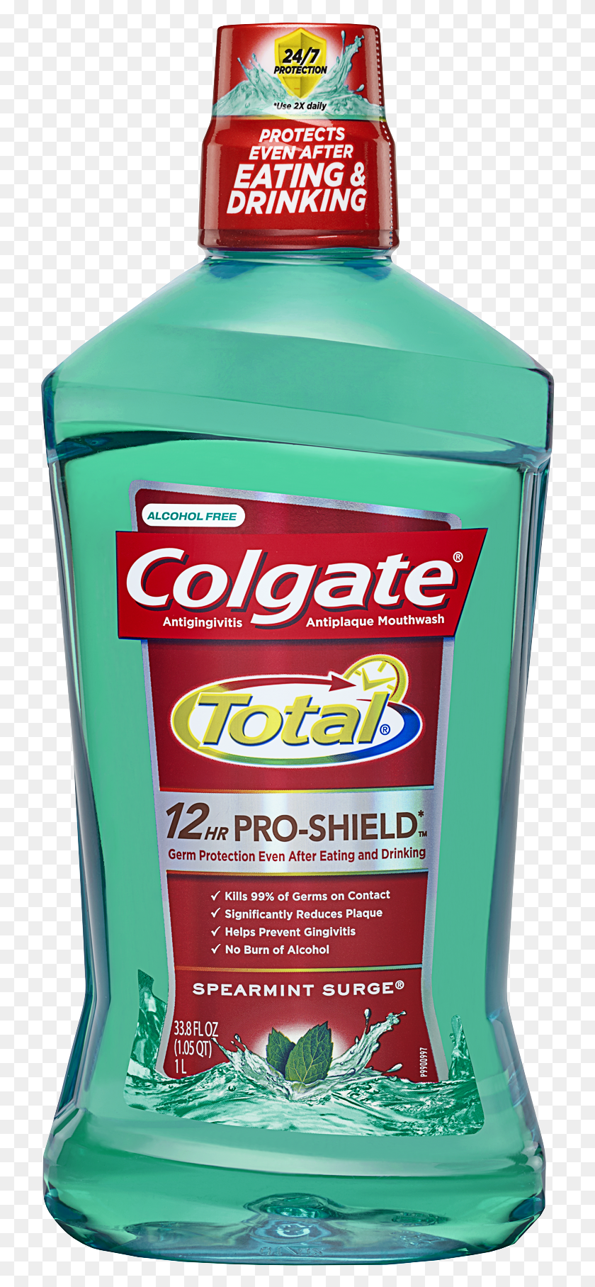 727x1756 Colgate Total Pro Shield Alcohol Free Mouthwash Spearmint, Bottle, Cosmetics, Food HD PNG Download