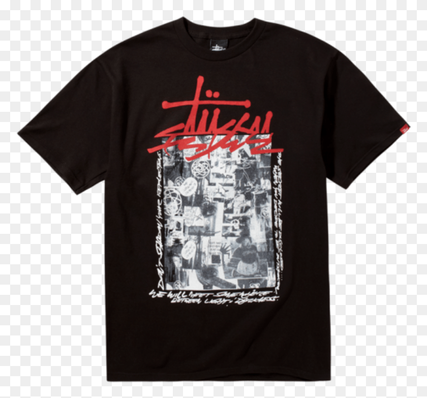 1094x1015 Collage T Shirt Black Stussy Shirt, Clothing, Apparel, T-shirt HD PNG Download