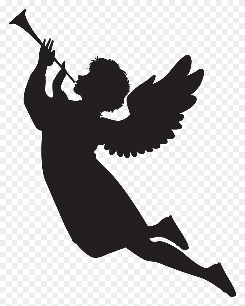 5496x6952 Collection Of Angel Clipart Black And White Angel Silhouette Clipart, Cupid, Person HD PNG Download