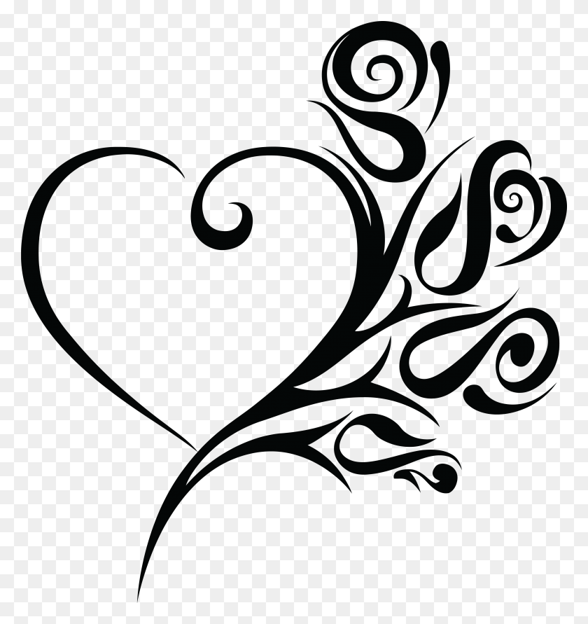 4000x4266 Collection Of Black And White Swirl Heart Clipart Wedding Heart Clip Art, Graphics, Floral Design HD PNG Download