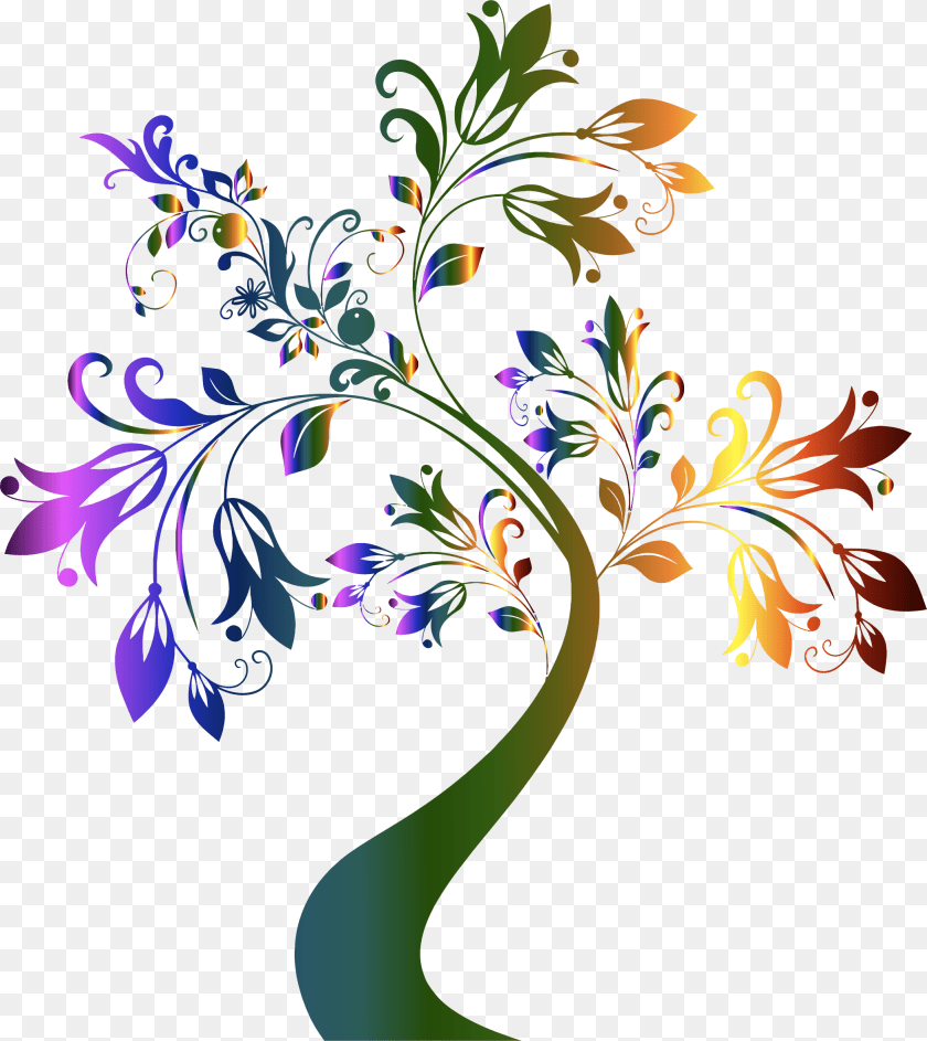 2096x2352 Collection Of Colorful Flower Tree Clipart Black And White, Art, Floral Design, Graphics, Pattern Sticker PNG
