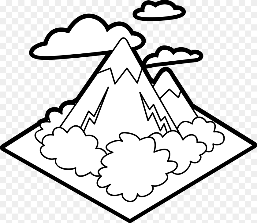 2334x2032 Collection Of Mountains Drawing For Kids Mountain Black And White For Kids, Clothing, Hat, Stencil, Ammunition Transparent PNG