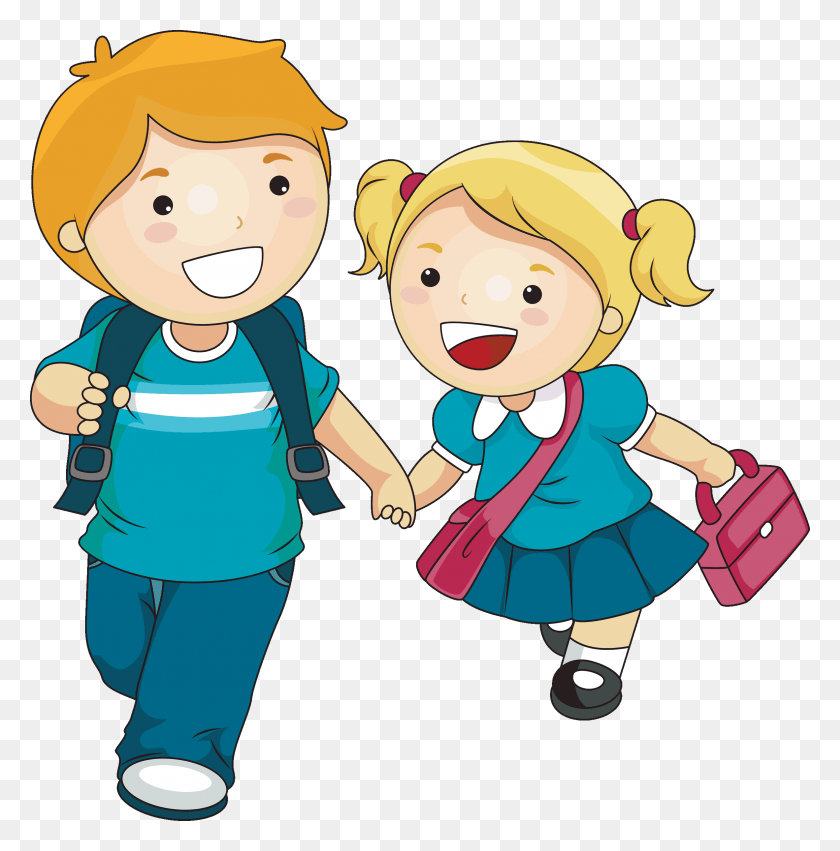 2364x2400 Collection Of School Student Clipart Cartoon Brother And Sister HD PNG Download