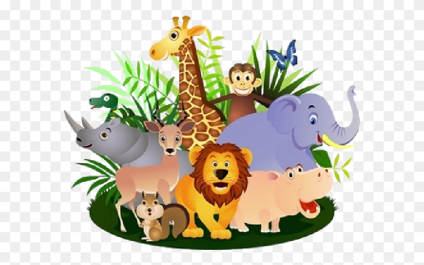587x465 Коллекция Диких Животных Клипарт Группа Животных Мультфильм, Млекопитающее, Дикая Природа, Графика Hd Png Скачать
