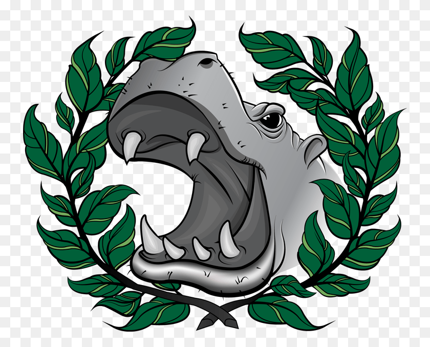 750x618 Color Ink Screaming Hippo Head In Laurel Frame Tattoo Angry Hippo Cartoon, Plant, Graphics HD PNG Download