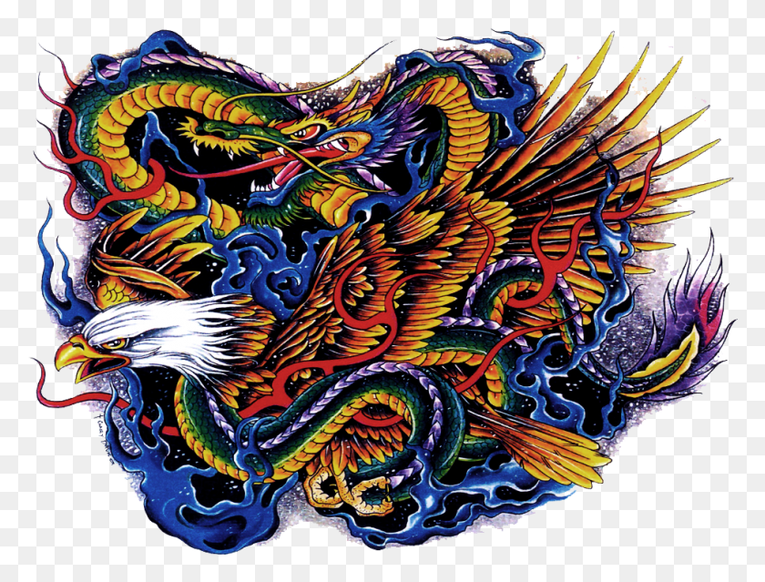 969x720 Color Tattoo Transparent Dragon Colored Tattoo, Ornament, Pattern, Fractal HD PNG Download