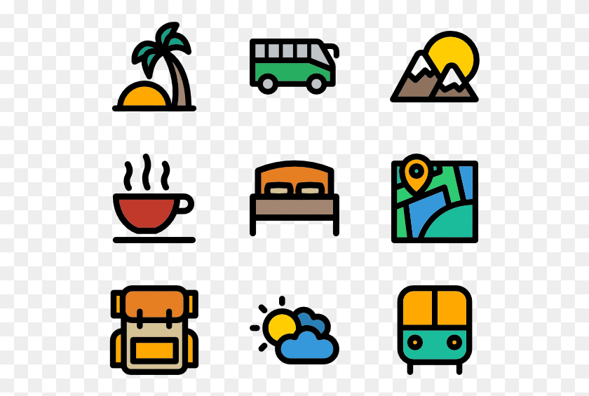 529x505 Iconos De Viajes Y Turismo De Color Viajes, Pac Man, Autobús, Vehículo Hd Png