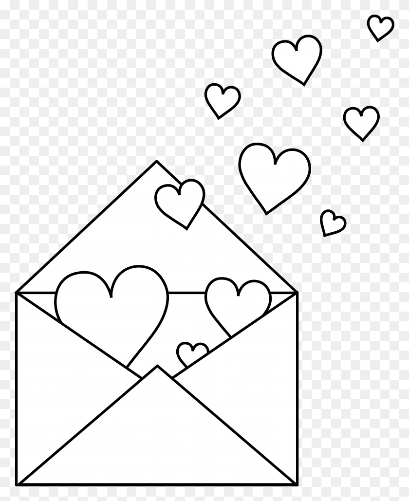 5618x6984 Colorable Love Letter Valentine Clipart Color Page, Envelope, Mail, Triangle HD PNG Download