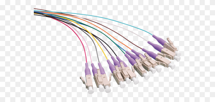 577x339 Colored Pigtail Set 12x Lc Om4 2m Violet Connector Optical Fiber Cable, Wire HD PNG Download