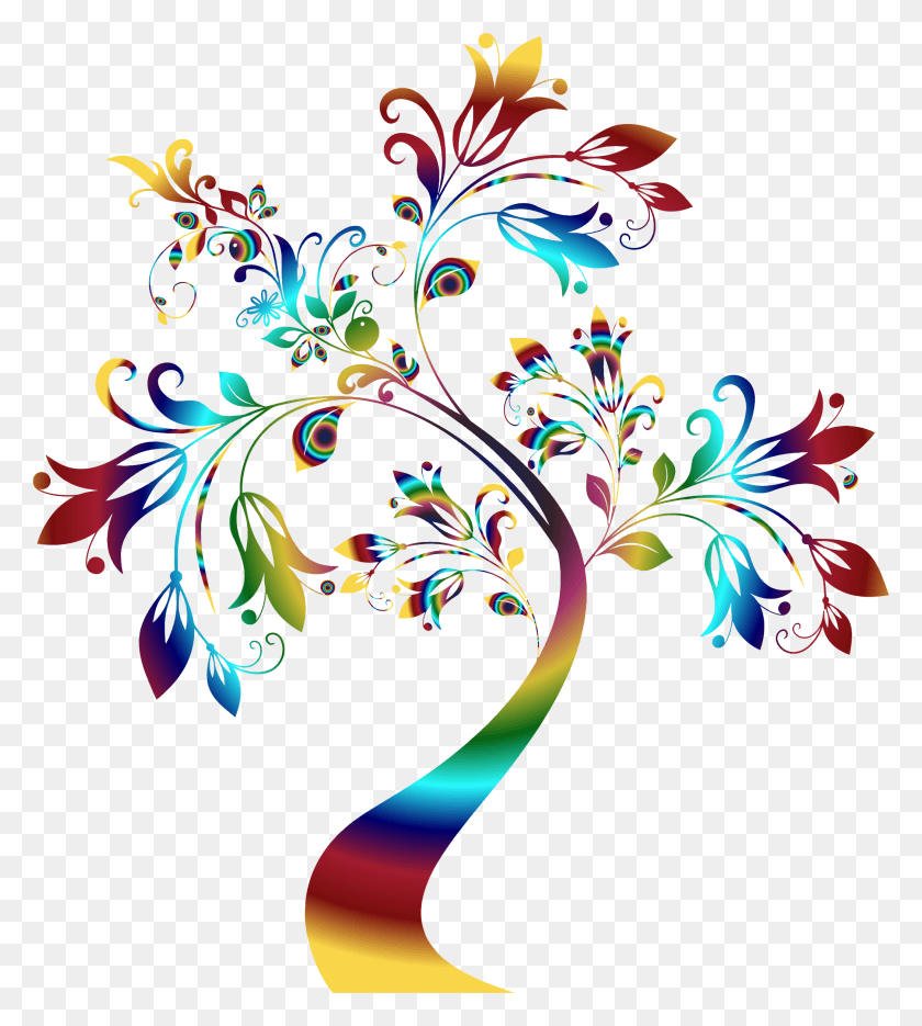 2096x2352 Цветной Цветочный Дизайн Прозрачный Дерево Клипарт Черно-Белое, Графика, Узор Hd Png Скачать