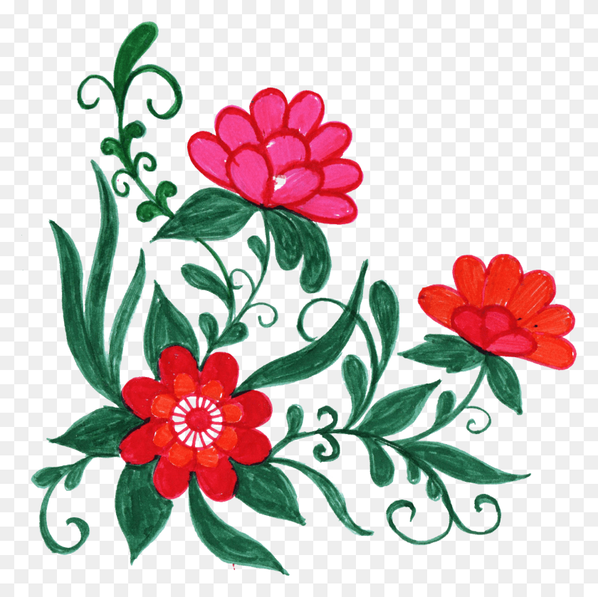 1282x1281 Colorful Flower Corner Free Transparent Flowers, Floral Design, Pattern, Graphics Descargar Hd Png