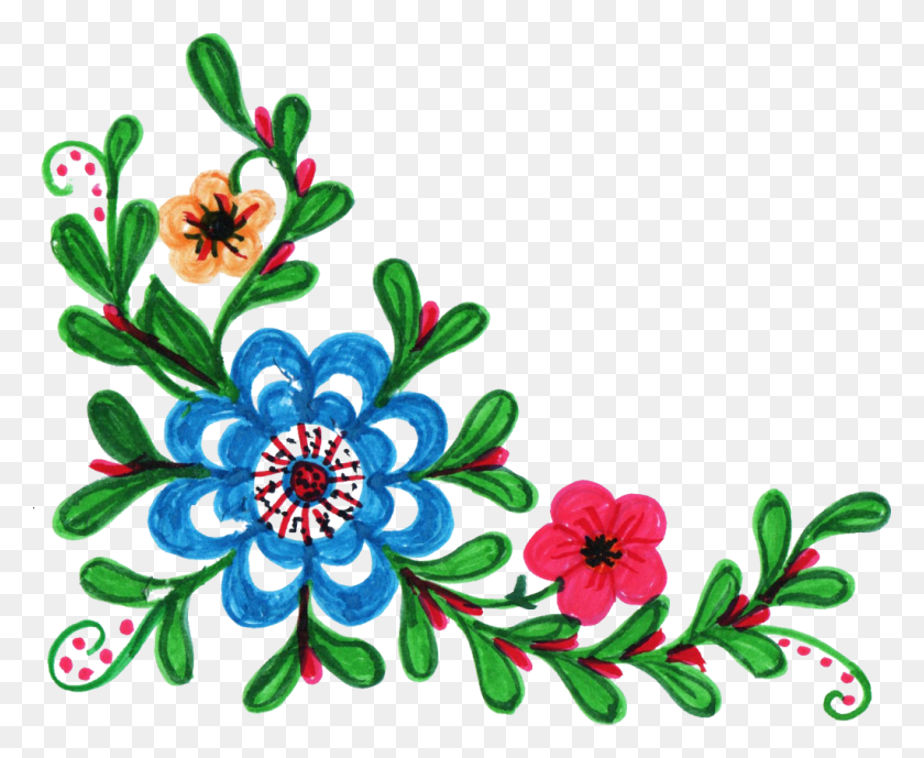 1024x827 Colorful Flower Corner Vol Colorful Flower Clipart File, Graphics, Floral Design HD PNG Download