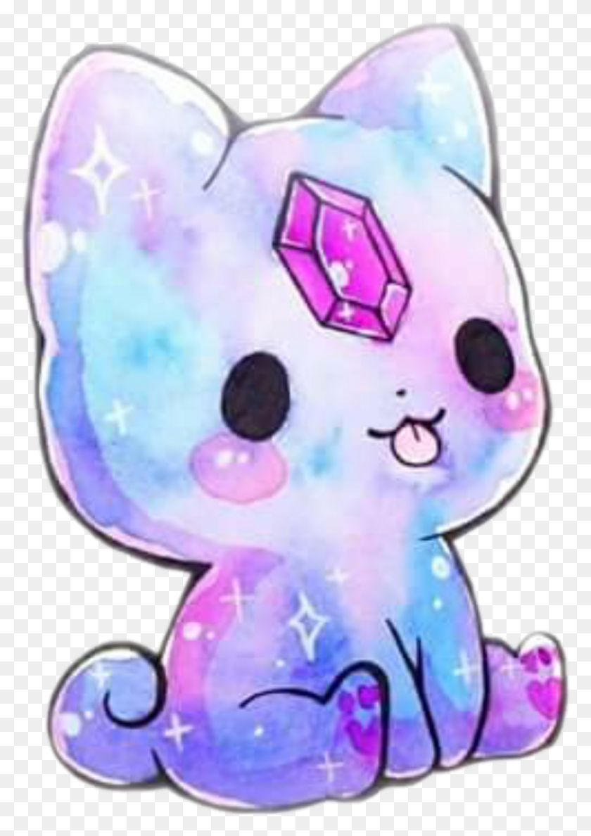 1024x1482 Descargar Png Dibujo Gatito Colorido Catstickers Kawaii Galaxy Dulce Galaxia Kawaii Dibujos Lindos, Pañal, Morado Hd Png