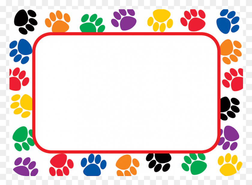 901x644 Colorful Paw Prints Name Tagslabels Image Paw Print Name Tags, Text, Paper HD PNG Download