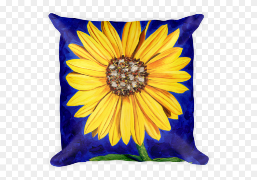 550x531 Colorful Soft Pillow Printed With Original Artwork Sunflower With Blue Background, Cushion, Plant, Honey Bee HD PNG Download
