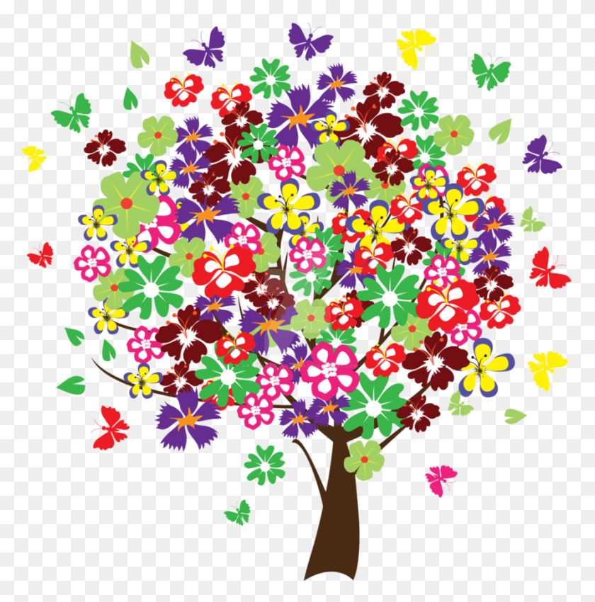888x900 Colorful Tree Colorful Tree Clipart, Graphics, Floral Design HD PNG Download