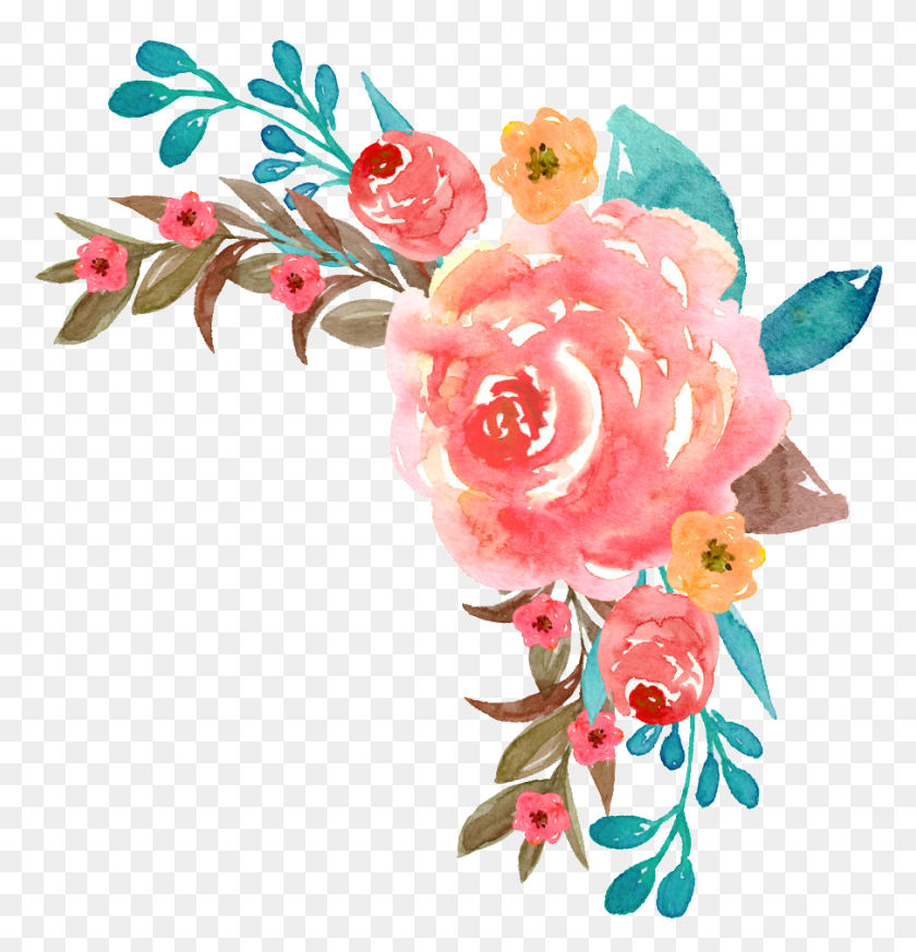 903x942 Colorful Watercolor Flowers Free Texture, Rose, Flower, Plant Descargar Hd Png