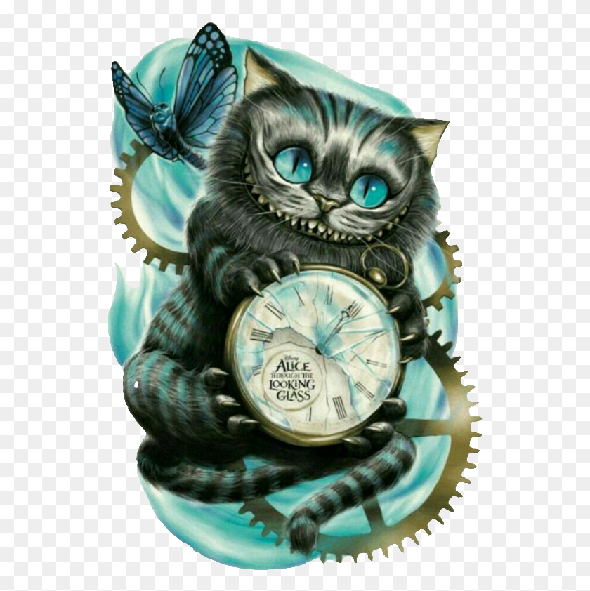 535x782 Colorfultattoo Cat Clock Butterfly Tattoo Time, Analog Clock, Pet, Mammal HD PNG Download