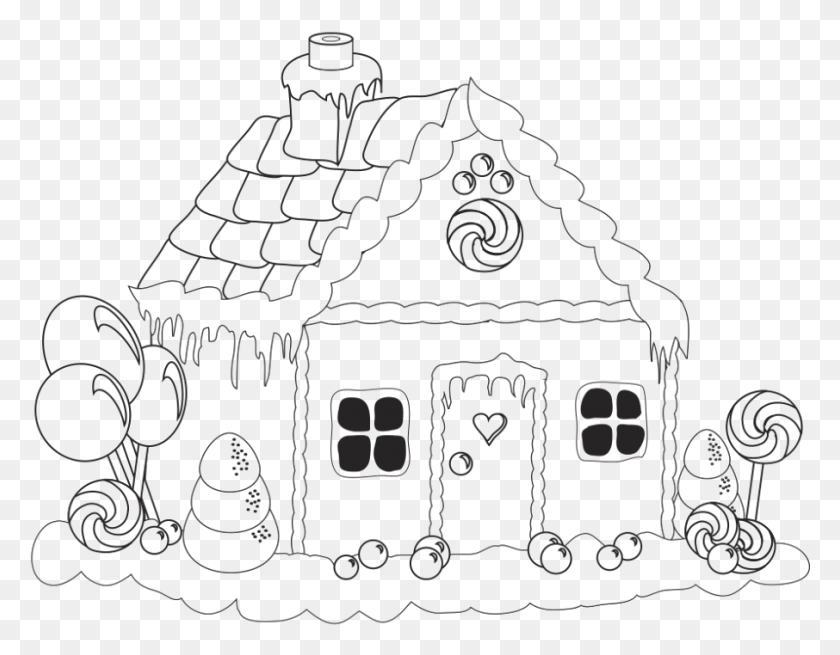 906x692 Coloring Pages Gingerbread House Drawing Easy, Building, Nature, Outdoors HD PNG Download