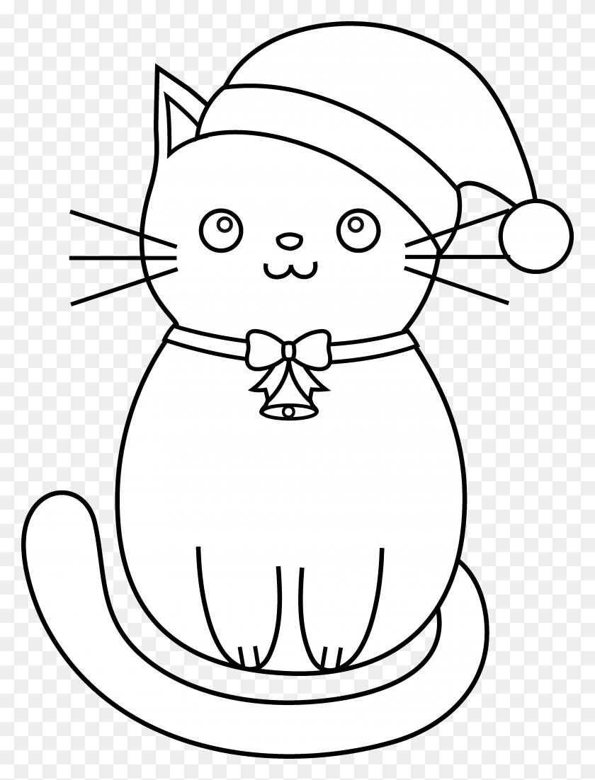 3945x5271 Coloring Santa Hats With Cat Hat Svg Black And White Christmas Cat Clipart Black And White, Snowman, Winter, Snow HD PNG Download
