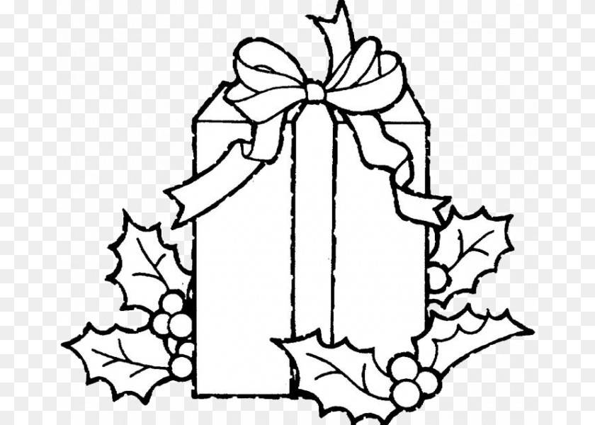 678x600 Colouring Pages For Christmas Gifts Clipart Christmas Present Clipart Black And White, Leaf, Plant, Tomb, Gravestone Sticker PNG