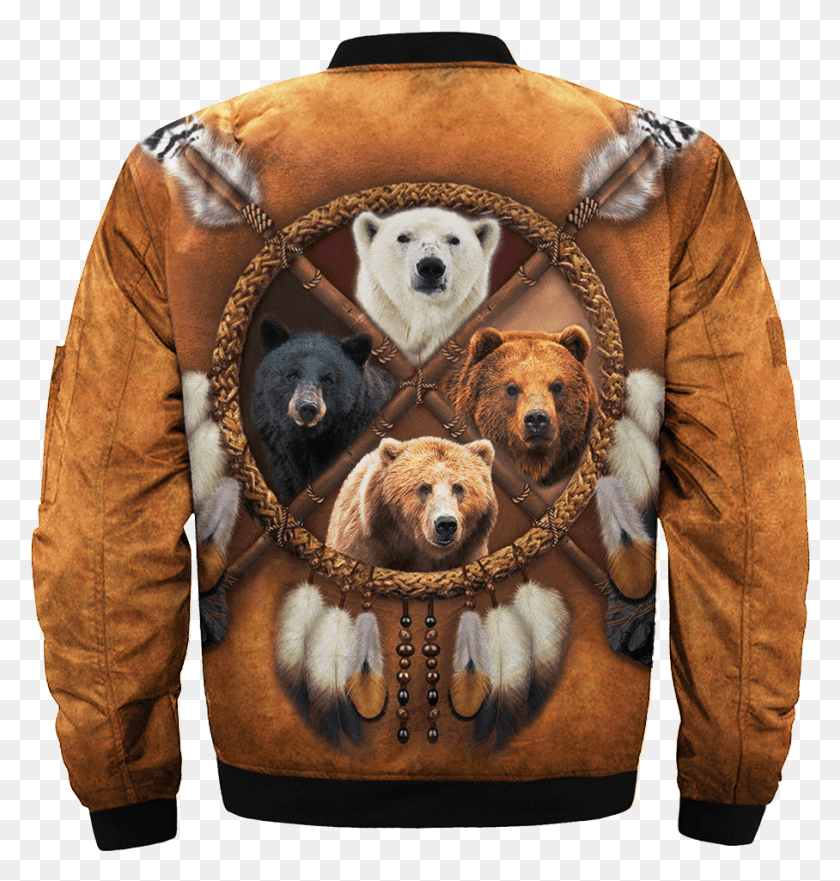 908x956 Com 4 Bear Native Dreamcatcher Over Print Bomber Jacket Jacket, Clothing, Coat, Sweatshirt HD PNG Download