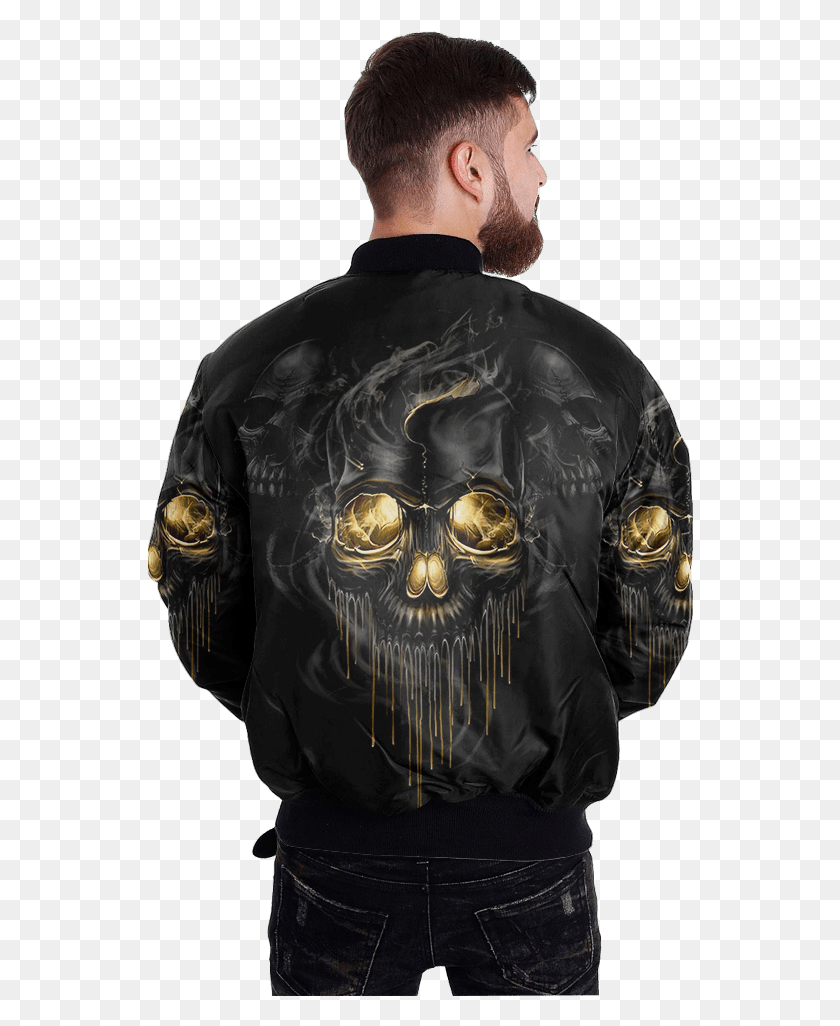 547x966 Com Black And Gold Skull Over Print Jacket Tag Jacket, Clothing, Apparel, Person Descargar Hd Png
