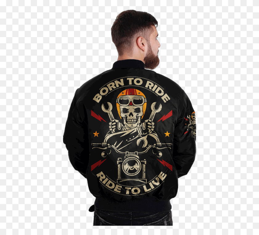 433x700 Com Born To Ride Ride To Live Skull Biker Over Print Jacket, Clothing, Apparel, Person Descargar Hd Png