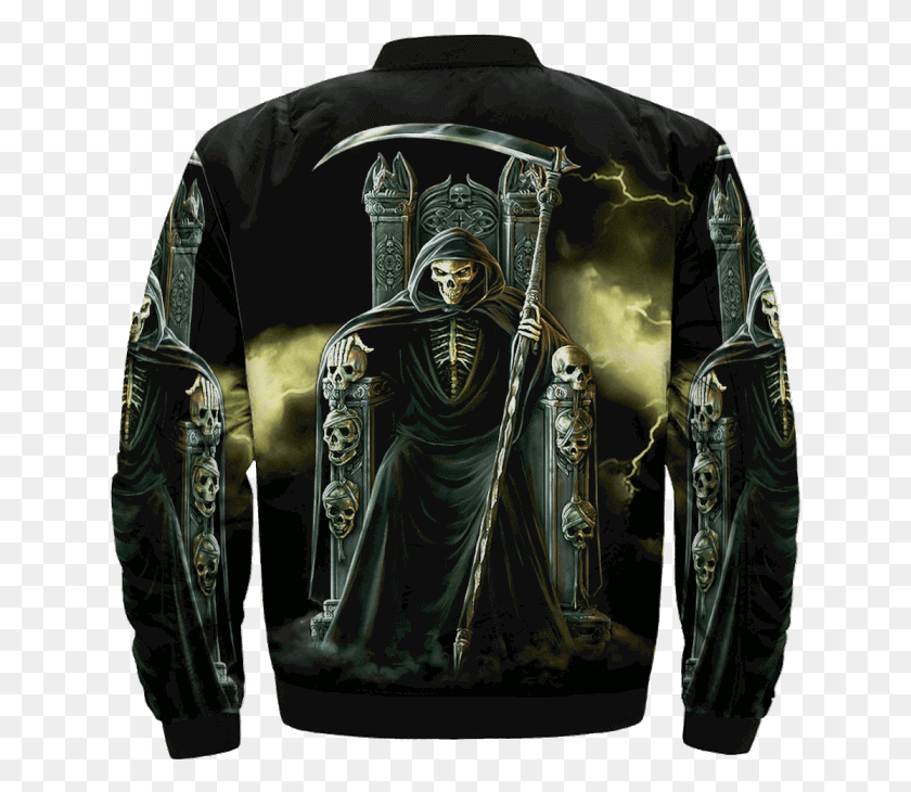 637x670 Com Divine Death Skull Over Print Jacket Tag Full Grim Reaper, Clothing, Apparel, Sweatshirt HD PNG Download