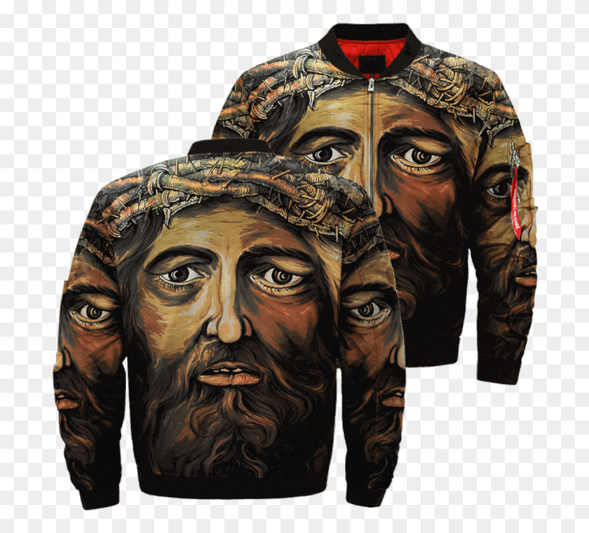 700x700 Com Retrato De Jesucristo Over Print Jacket Tag Jacket, Skin, Clothing, Apparel Hd Png Скачать